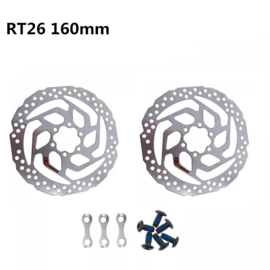 Set van twee Shimano 160mm diameter remschijven type SM-RT26 zes-boutsbevestiging remschijf inclusief 12 boutjes en 6 spacers