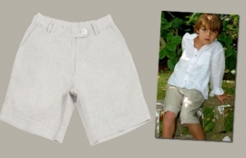 Little Linens lichtgrijze linnen bermuda shorts - maat 98/104 - LL08