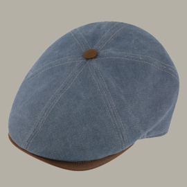 Pet 'Jelle' - canvas / leather- look newsboy cap - jeans blauw - maat 62