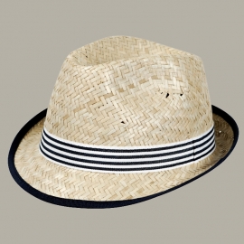 Fedora hoed 'Vince' Natural Straw donkerblauw/wit - maat 51