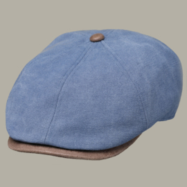 Pet 'Lenn' - donkerblauwe/ bruine canvas / leather-look newsboy cap - maat 60