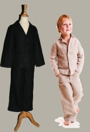 LinenKids zwarte linnen blazer en broek - maat 128 - LK103