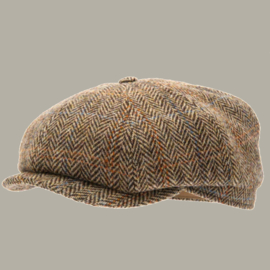 Pet 'Alan Harris Tweed Camel' - newsboy cap - bruin / camel visgraat - maat 60/63 - CTH Ericson