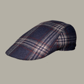 Pet 'Edgar' - flat-cap met oorflappen - donkerblauw wollen geruit - maat 60 