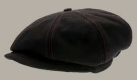 Pet 'Max Melton Black' - zwart wollen newsboy cap met rode stiksels - maat 59/61 - CTH Ericson