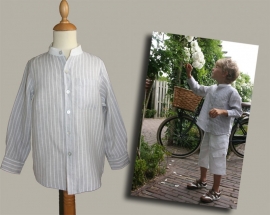 Little Linens lichtgrijs/wit gestreept `granddad` overhemd - maat 146 - LL02