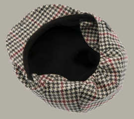 Pet 'Theodor Dogtooth Black-Wine' - newsboy cap met oorflappen - zwart rood pied-de-poule - maat 46/48/50/ 52 - CTH Mini