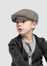 Pet 'Fraser Dogtooth Black-Wine' - zwart/rood pied-de-poule flat-cap - maat 58/62 - CTH Ericson