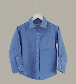 Little Linens 'Heritage Blue' - blauw overhemd - maat 122/128 - LL38