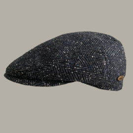 Pet 'Camiel' - flat-cap donkerblauw visgraatmotief - met oorflappen - maat 62