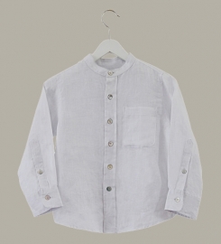 Little Linens wit linnen `grandad` overhemd - maat 122/128 - LL37