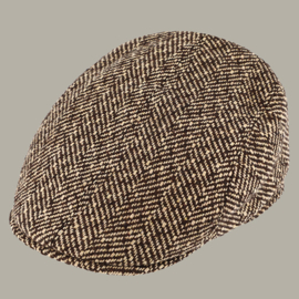 Pet 'Joris' - newsboy cap - bruin  wollen visgraat - maat 60