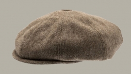Pet 'Theodor Herringbone Brown' - newsboy cap met oorflappen - bruin visgraat - maat 46/50/52 - CTH Mini