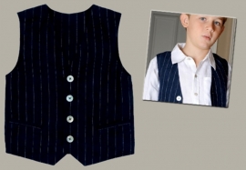 Little Linens donkerblauw linnen krijtstreep gilet - maat 110/116 - LL06