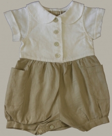 Little Linens zand/wit linnen pak `Andy`- 'Wheat'/ecru - maat 62 (valt ruim) - LL17