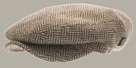 Pet 'Carl Eco Wool Brown' - flat-cap met oorflappen - bruin/zand visgraat - maat 50/56 - CTH Mini