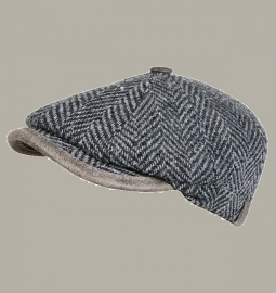 Pet 'Elias' - newsboy cap - grijs wollen visgraat - maat 55