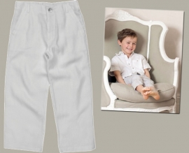 Little Linens lichtgrijze linnen lange broek - maat 98/104 - LL15