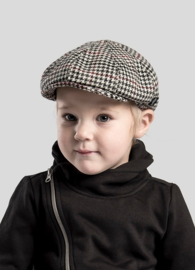 Pet 'Wilson Dogtooth Black-Wine' - zwart/rood pied-de-poule flat-cap - maat 58/60 - CTH Ericson