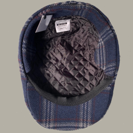 Pet 'Edgar' - flat-cap met oorflappen - donkerblauw wollen geruit - maat 60 