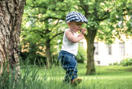 Pet 'Jens Gingham Check Blue - flat cap - blauw geruit - maat 48-50 / 52-54 - CTH Mini