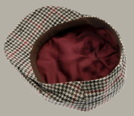 Pet 'Fraser Dogtooth Black-Wine' - zwart/rood pied-de-poule flat-cap - maat 58/62 - CTH Ericson