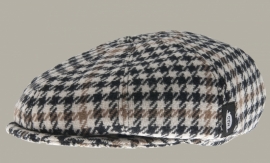 Pet 'Theodor Morgan Honey' - newsboy cap met oorflappen - bruin/zwart/ ecru geruit - maat 55/56/57/58 - CTH Mini/Ericson