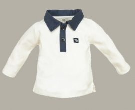 Ducky Beau longsleeve polo - ecru met donkerblauw - maat 50 - DB04