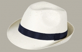 Fedora hoed 'Bob' - wit met donkerblauw lint - maat 50-51 