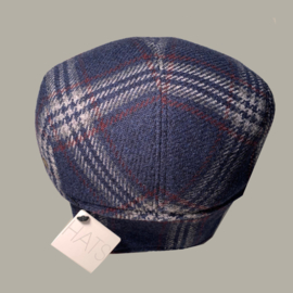 Pet 'Edgar' - flat-cap met oorflappen - donkerblauw wollen geruit - maat 60 