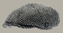 Pet 'Theodor Greyling Black' - newsboy cap met oorflappen - grijze visgraat pet - maat 50 - CTH Mini