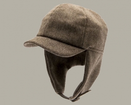 Pet 'Uno Herringbone Brown' - cap met oorflappen - pilotenmuts bruin visgraat - maat 44/46/48 - CTH Mini
