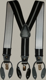 Bretels 'Wout' - zwart gestreept - met leertjes en clips - maat peuter/kleuter 