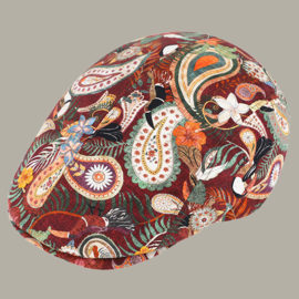 Pet 'Paisley' - flat-cap - bordeaux/ oranje/groen dessin - maat 59