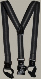 Bretels -  grijs/taupe gestreept met zwarte leertjes - maat baby/kleuter 