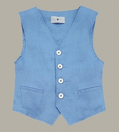 Little Linens 'Heritage Blue' blauw linnen gilet - maat 158/164 - LL52