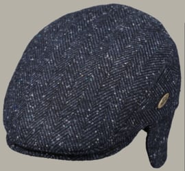 Pet 'Camiel' - flat-cap donkerblauw visgraatmotief - met oor kleppen - maat 56/60/ 61/62