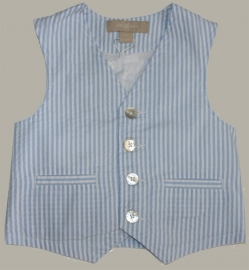 Little Linens wit/lichtblauw gestreept gilet - `seersucker` katoen - maat 122/128 - LL27