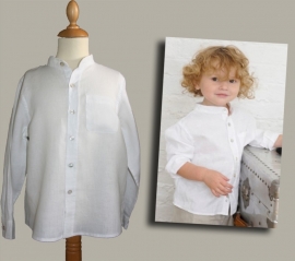 Little Linens wit linnen `granddad` overhemd - maat 146 - LL01