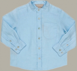 Little Linens lichtblauw linnen granddad overhemd - maat 92 - LL33
