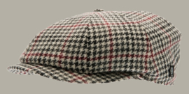 Pet 'Wilson Dogtooth Black-Wine' - zwart/rood pied-de-poule flat-cap - maat 58/60 - CTH Ericson