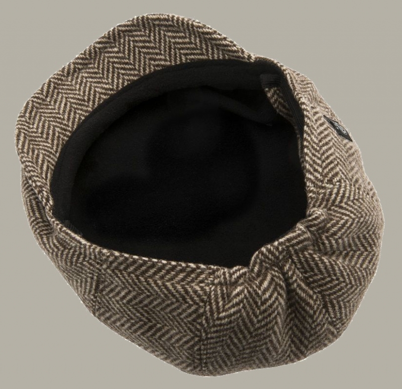 Pet 'Carl Eco Wool Brown' - flat-cap met oorflappen - bruin/zand visgraat - maat 56 - CTH Mini