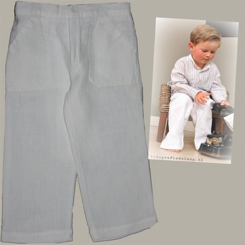 houding uit Reductor LinenKids witte linnen broek - maat 98/104 - LK | Maat 98-104 |  Jongensmerkkleding.nl