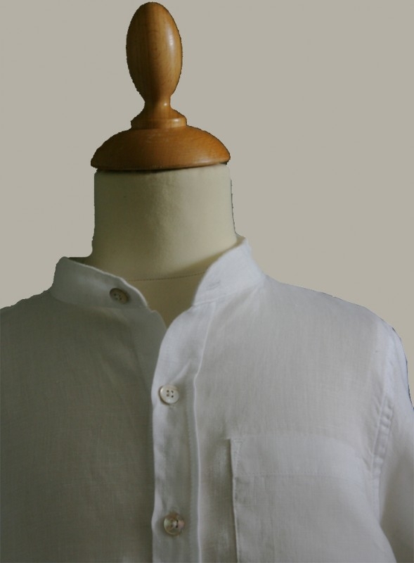 Little Linens wit linnen `granddad` overhemd - maat 146 - LL01