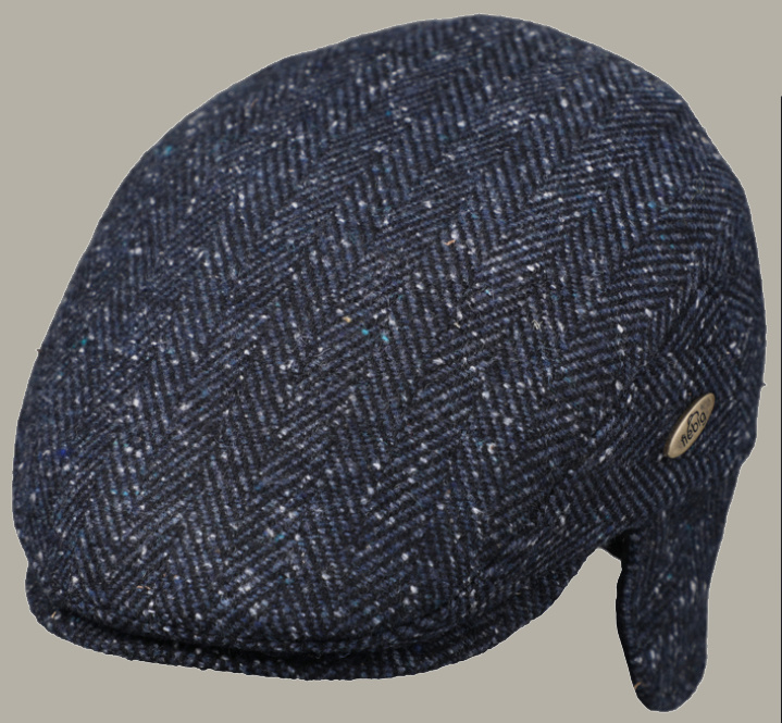 Pet 'Camiel' - flat-cap donkerblauw visgraatmotief - met oorflappen - maat 62