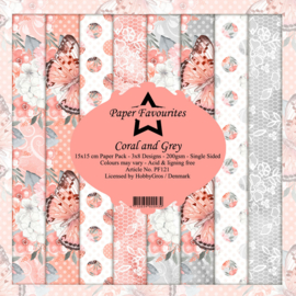 Paper favourites - coral and grey - 15 cm bij 15 cm - PF121