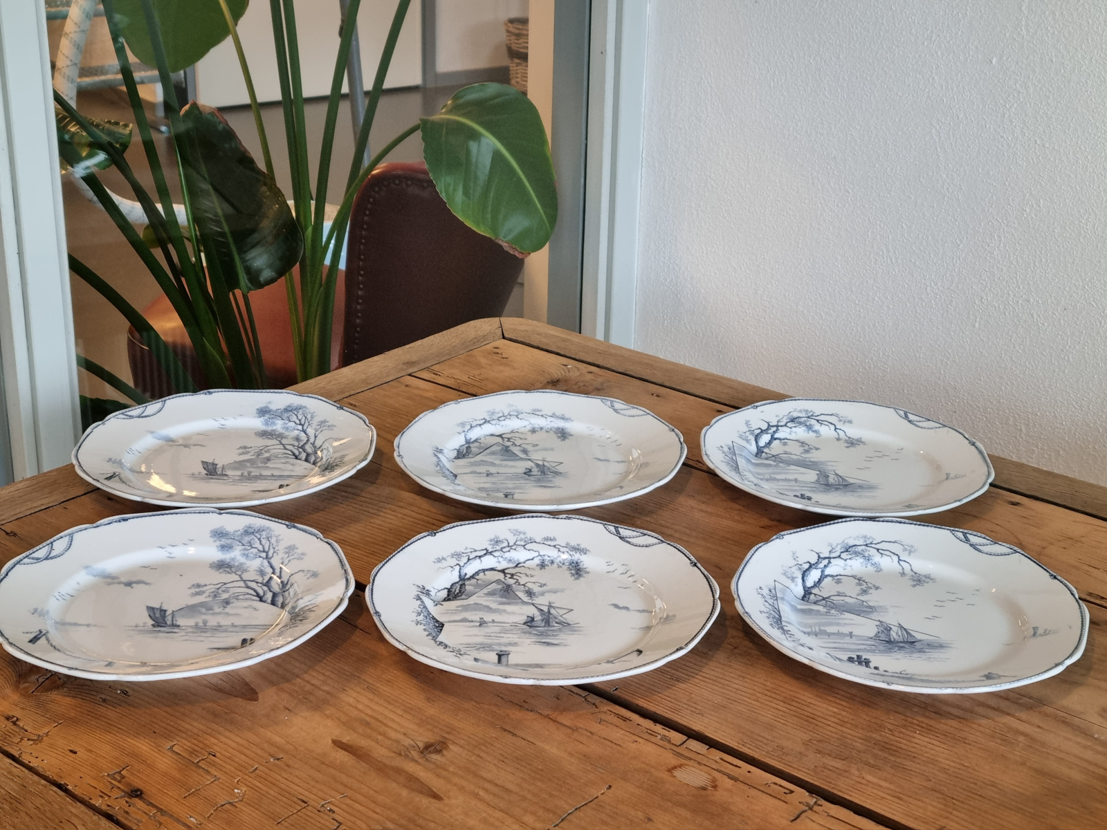 Petrus Regout Marines donkerblauw set 6x plat dinerbord 23,5 cm (hoekig model)