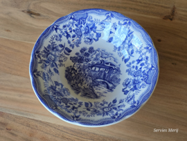 Engels blauw Ironstone Tableware hoge ronde schaal 24,5 cm
