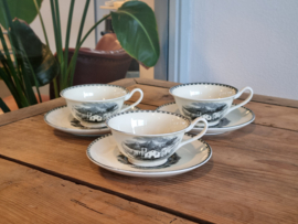 Landschap Zwart Societe Ceramique set 3x Thee Kop en schotel  (rond model)