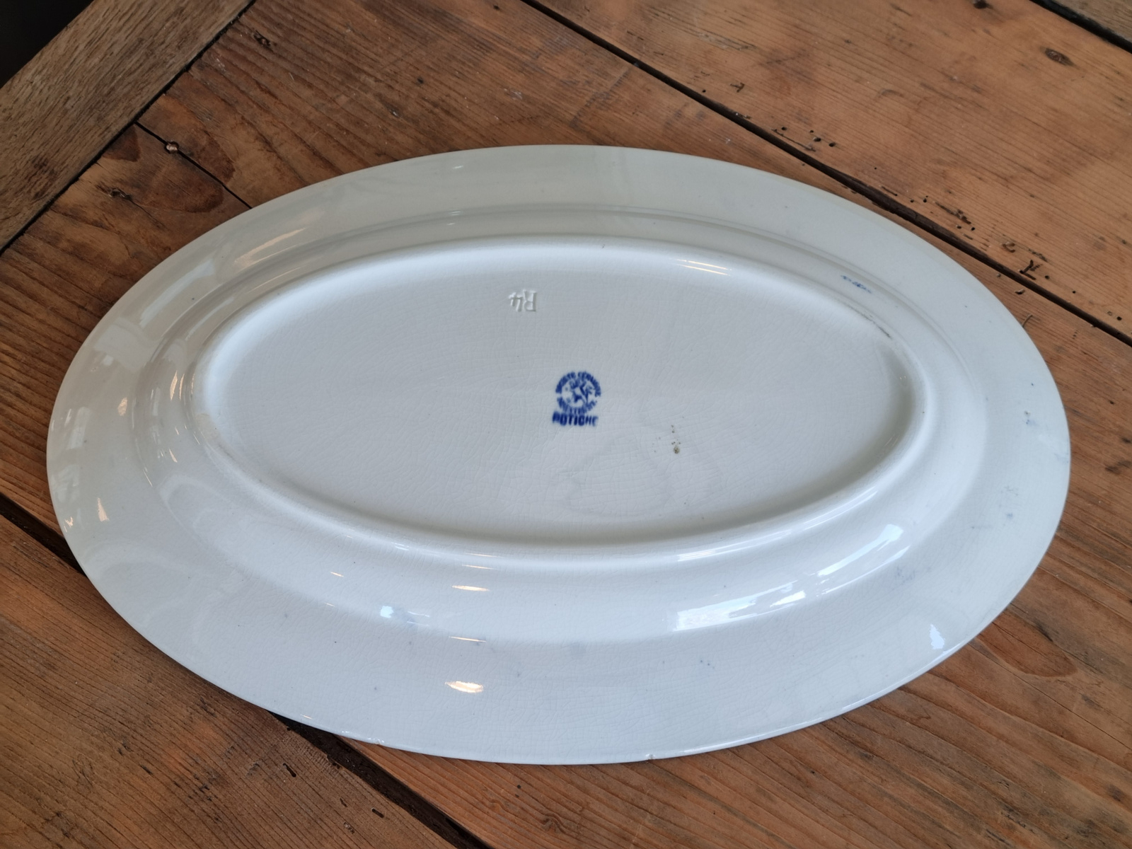 Potiche blauw Societe Ceramique ovale schaal groot 40 cm